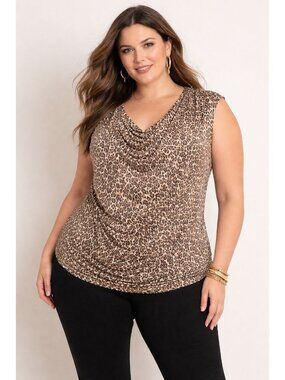 Lane Bryant Sleeveless Leopard Print Blouse Cowl Neck Sz 26/28 Business Casual